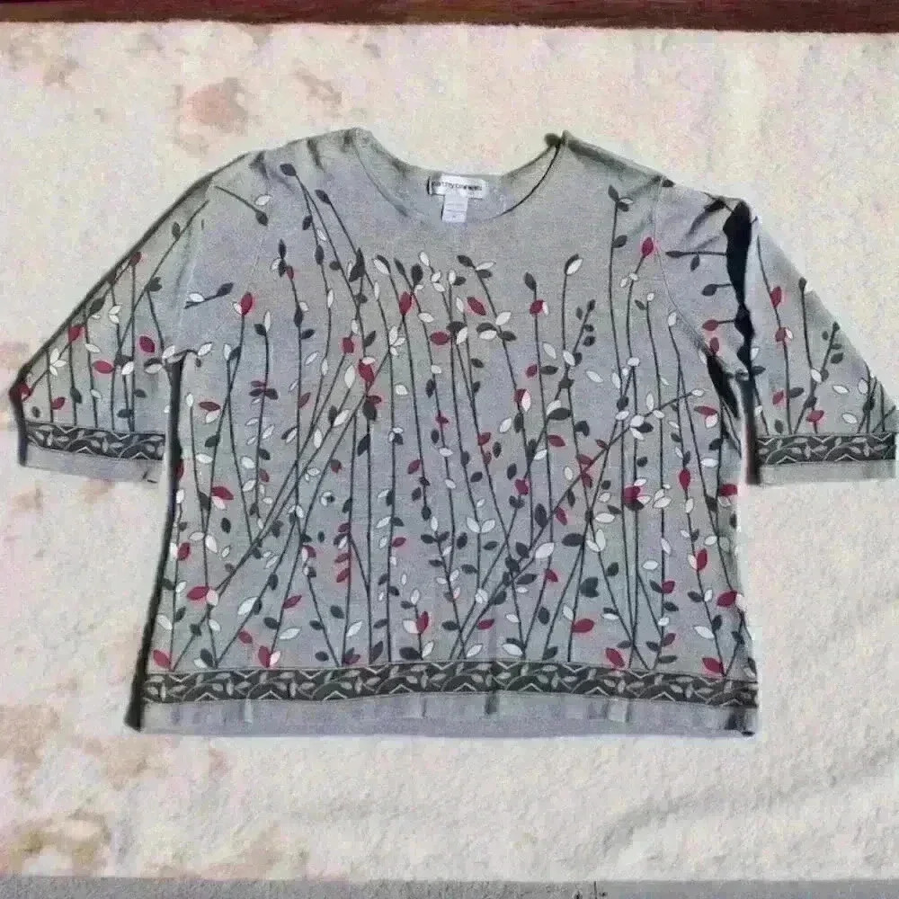 CATHY DANIELS Cropped Floral Print 3/4 Sleeve Relaxed Fit Blouse Top Women 1X